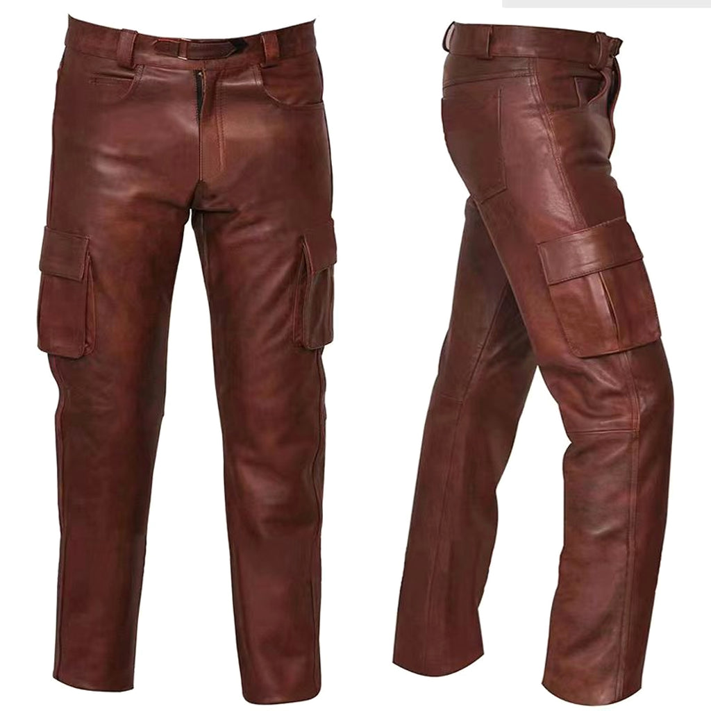 Solid Color Men's PU Leather Men Jeans Pants - enhanced image 1