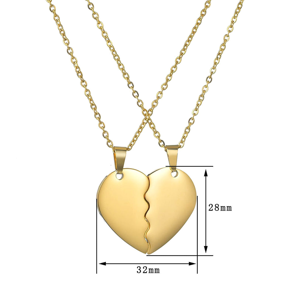 Stainless Steel Double Half Heart Puzzle Necklace - enhanced image 1