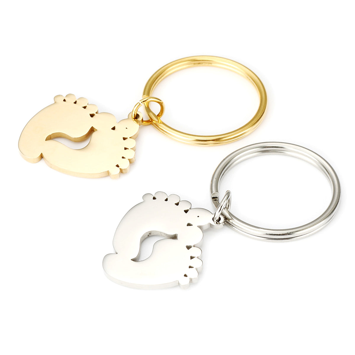 Two-Tone Stainless Steel Footprint Keychain – A Symbol of Love & Connection - enhanced image 1