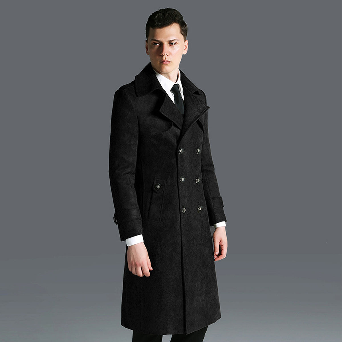 Suede Men's Solid Color Trench Coat - enhanced image 1