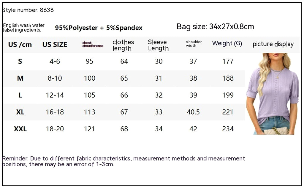Summer Round Neck Hole Hollow-out Button Short-sleeved Casual T-Shirt - enhanced image 1