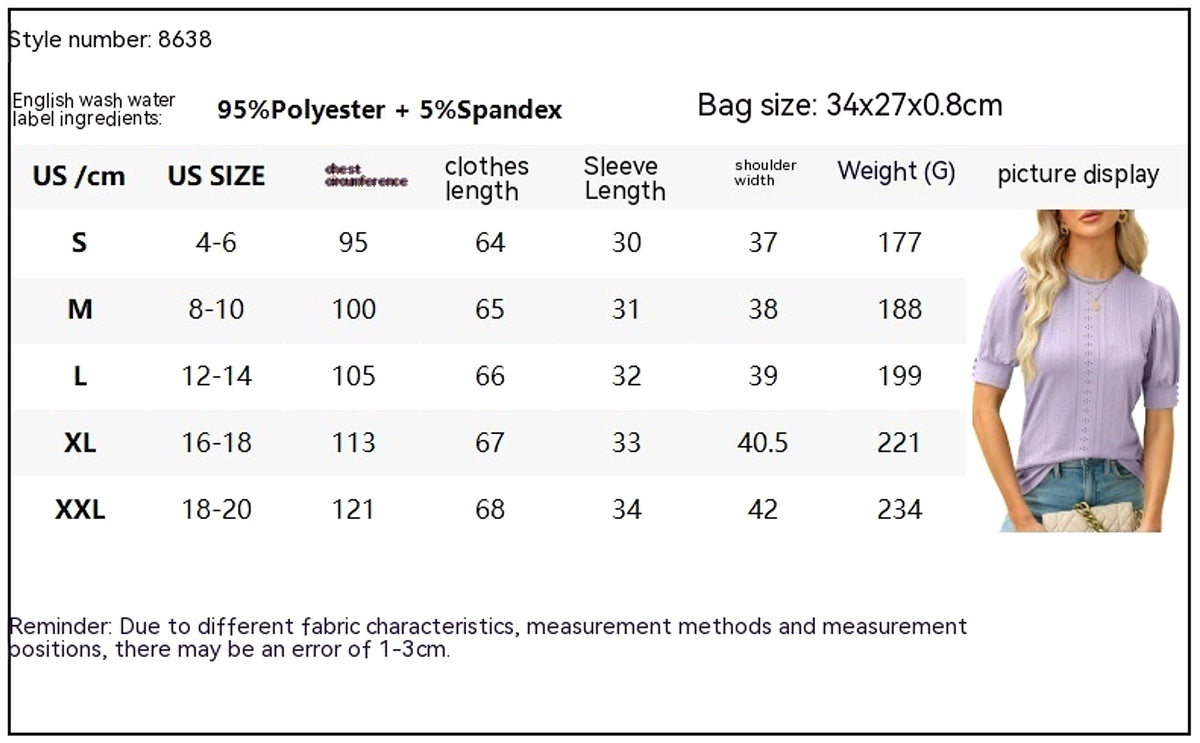 Summer Round Neck Hole Hollow-out Button Short-sleeved Casual T-Shirt - enhanced image 1