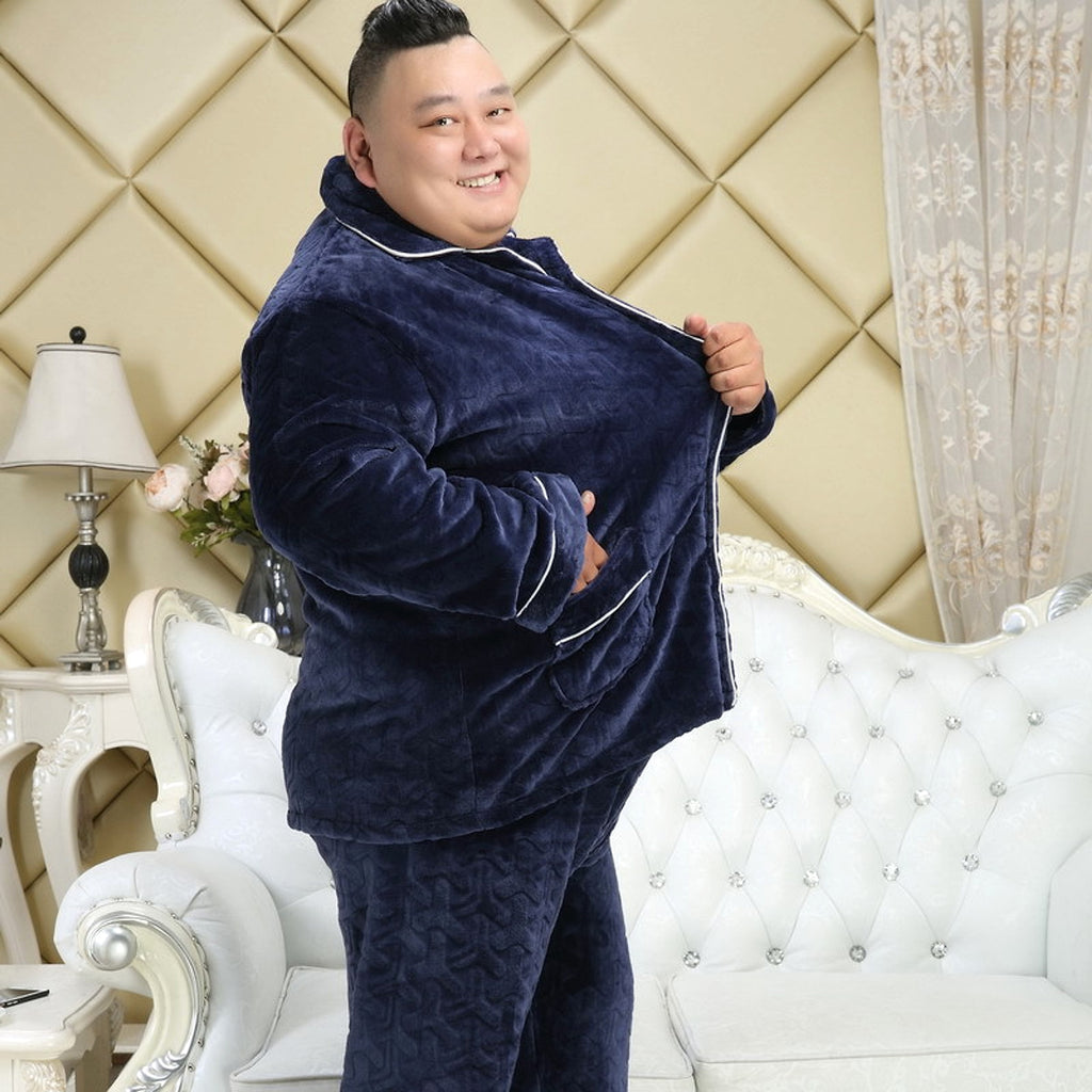 Thickened lapel long sleeve men's pajamas - enhanced image 1
