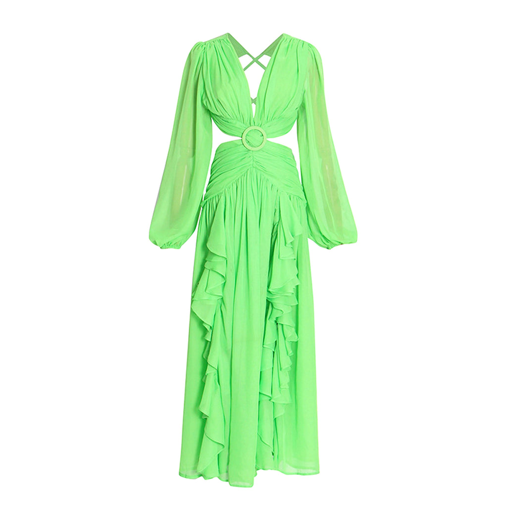 VeraLuxe™ V-Neck Lace-Up Dress – Elegant Silhouette Edition - enhanced image 1