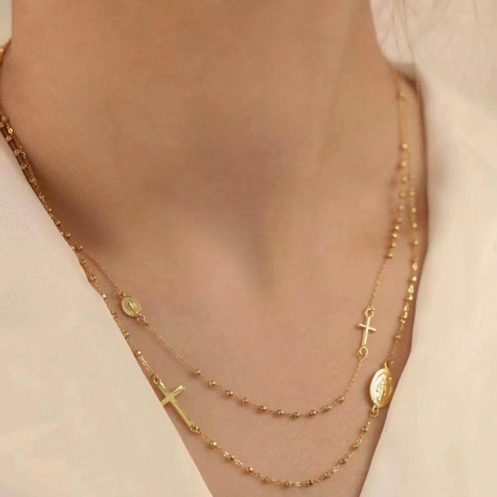 Vintage Cross 18K Gold Necklace Bracelet - enhanced image 1