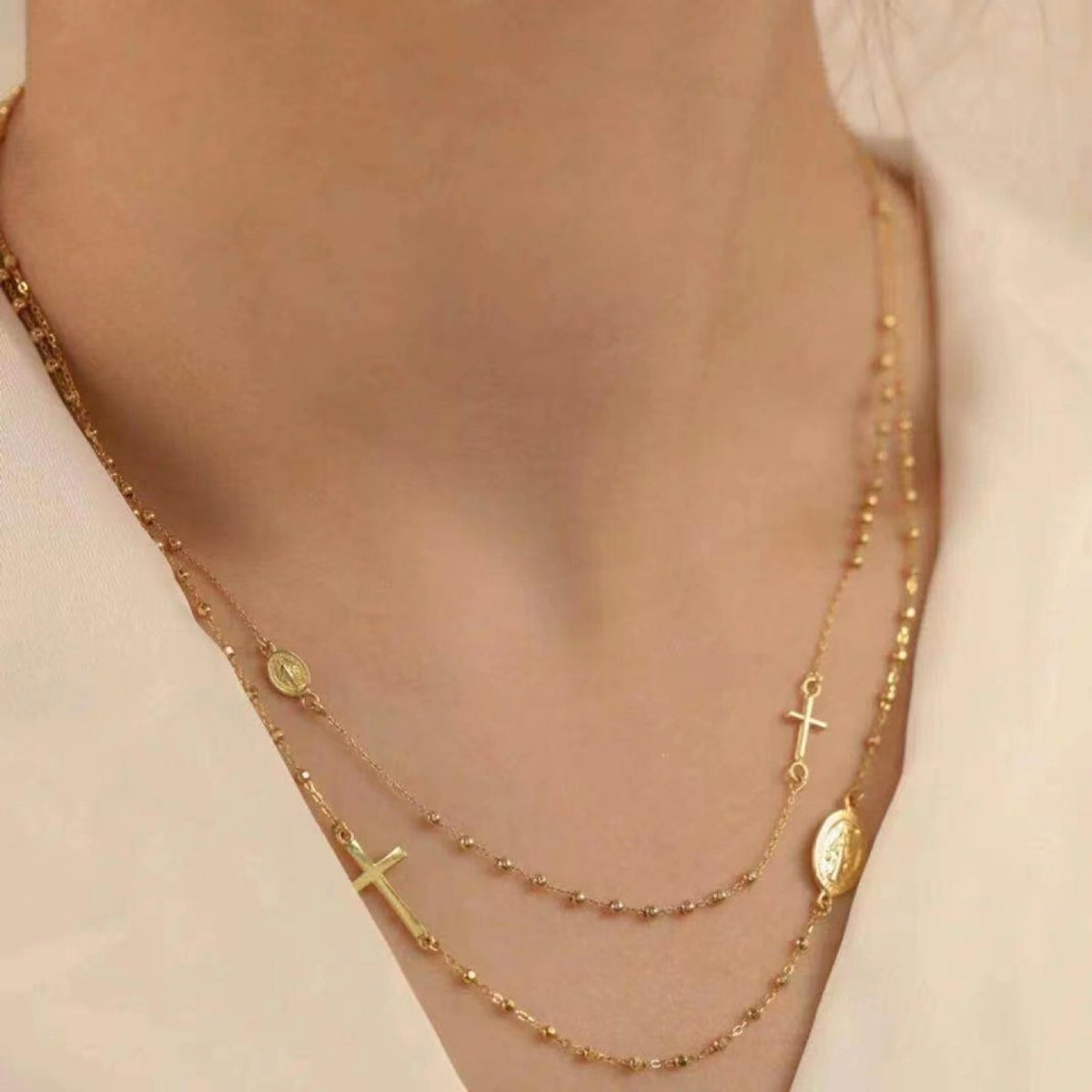 Vintage Cross 18K Gold Necklace Bracelet - enhanced image 1