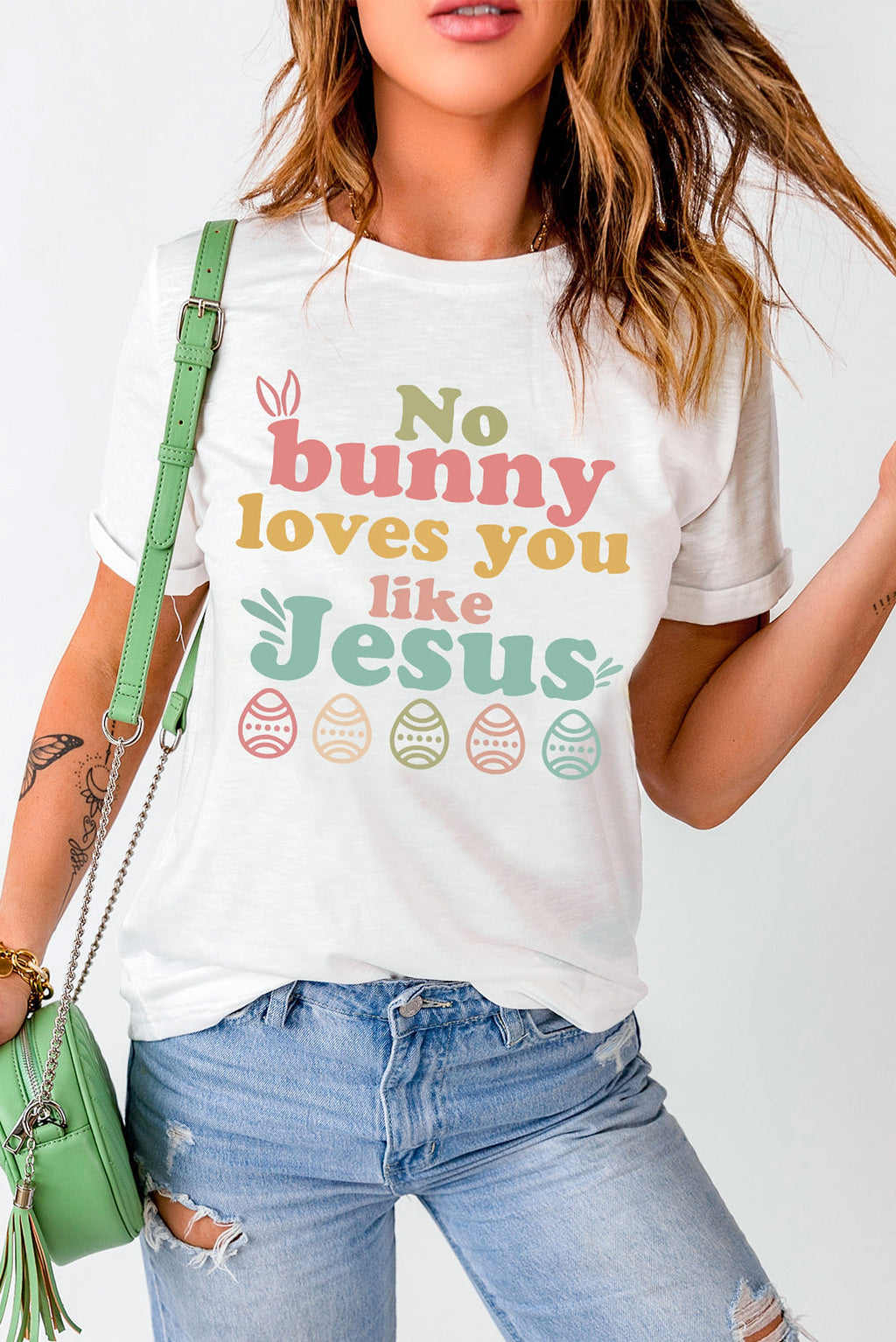White No bunny loves you like Jesus Graphic Easter Day T-shirt - enhanced image 1