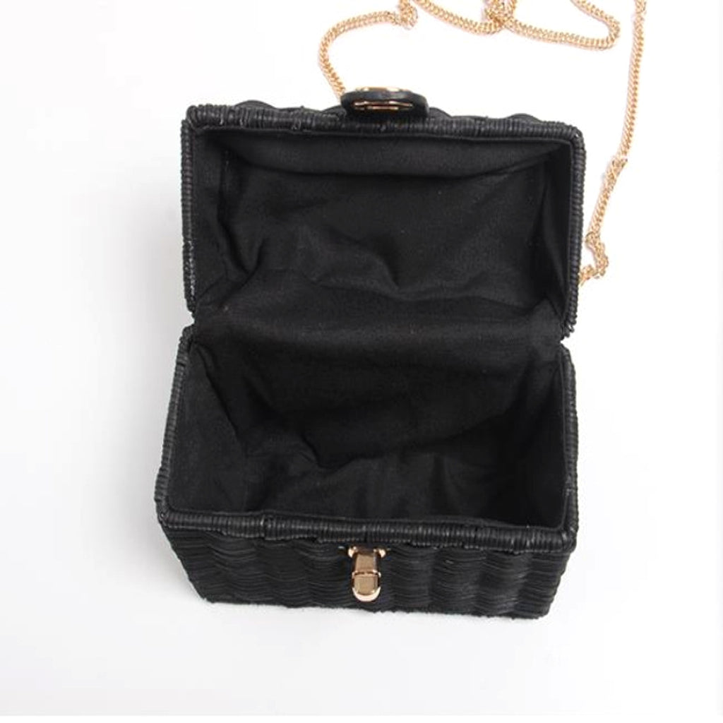 WillowCrate™ – Retro Black Rattan Box Bag - enhanced image 1