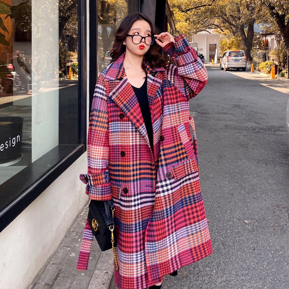 Winter New Plus Size Women's Thick Woolen Retro Check Woolen Coat Jacket - enhanced image 1
