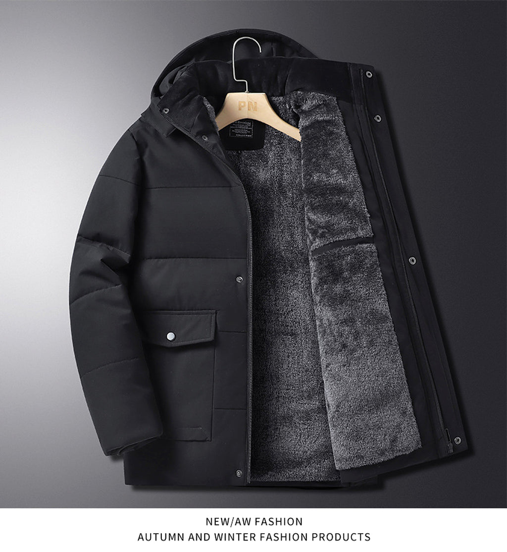 Winter Popular Middle-aged And Elderly Cotton Down Jacket Men Fleece-lined Thickened Hooded Warm Middle-aged And Elderly - enhanced image 1