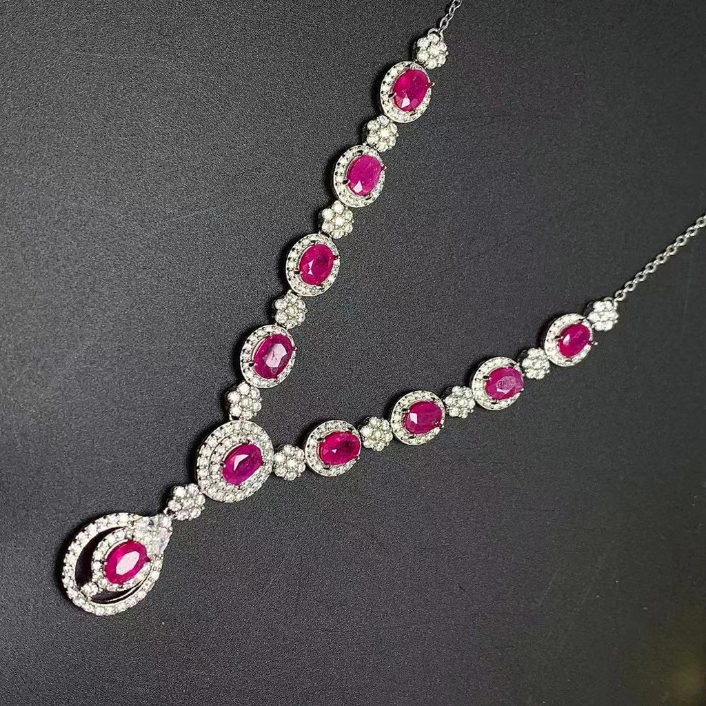 Women's 925 Silver Inlaid Natural Ruby Necklace - enhanced image 1
