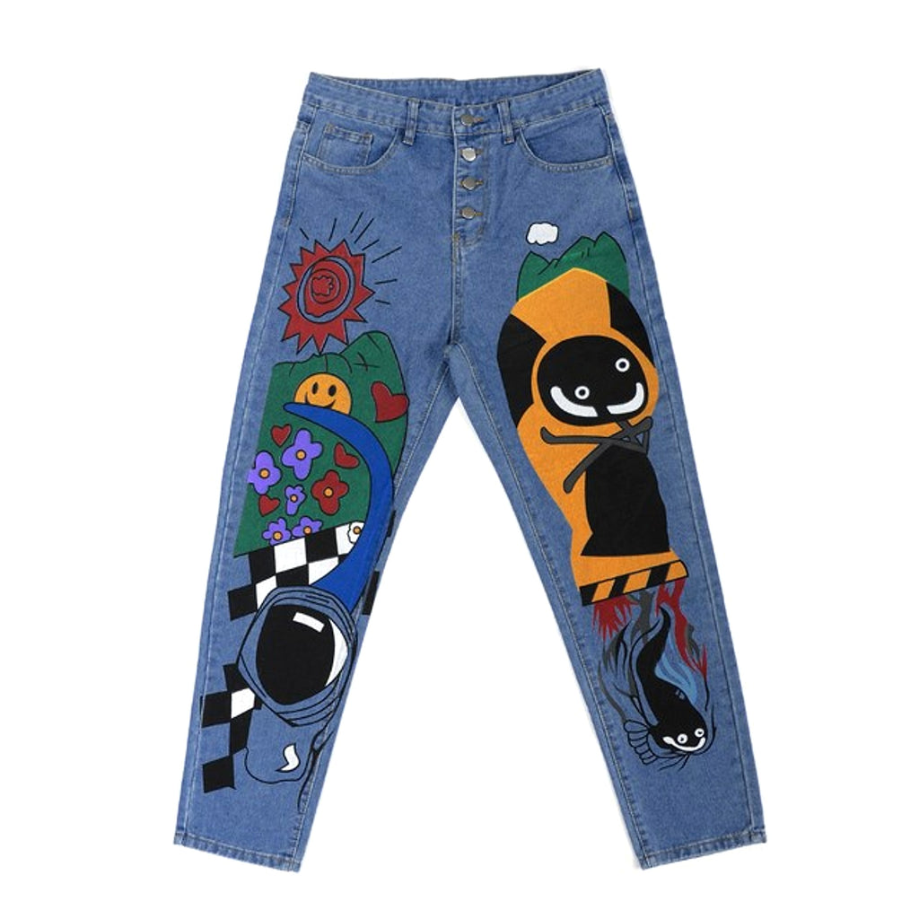 Womens Cartoon Printed Jeans Harem Pants Trousers For Women - enhanced image 1