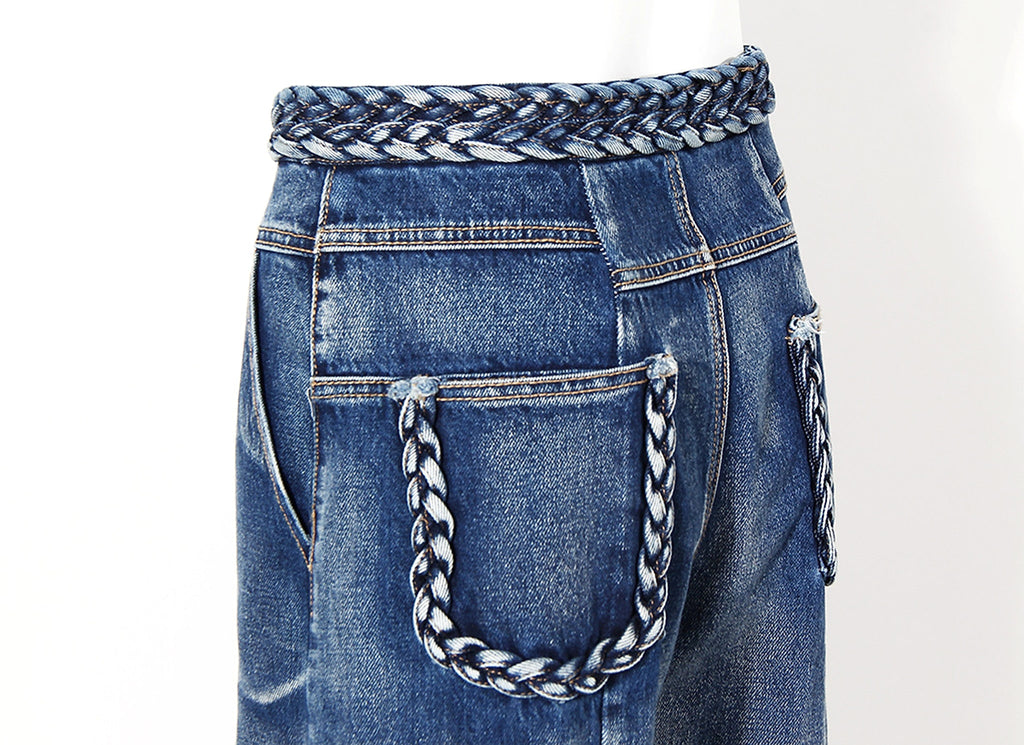 Women's Handmade Braided Wide Leg Jeans - enhanced image 1