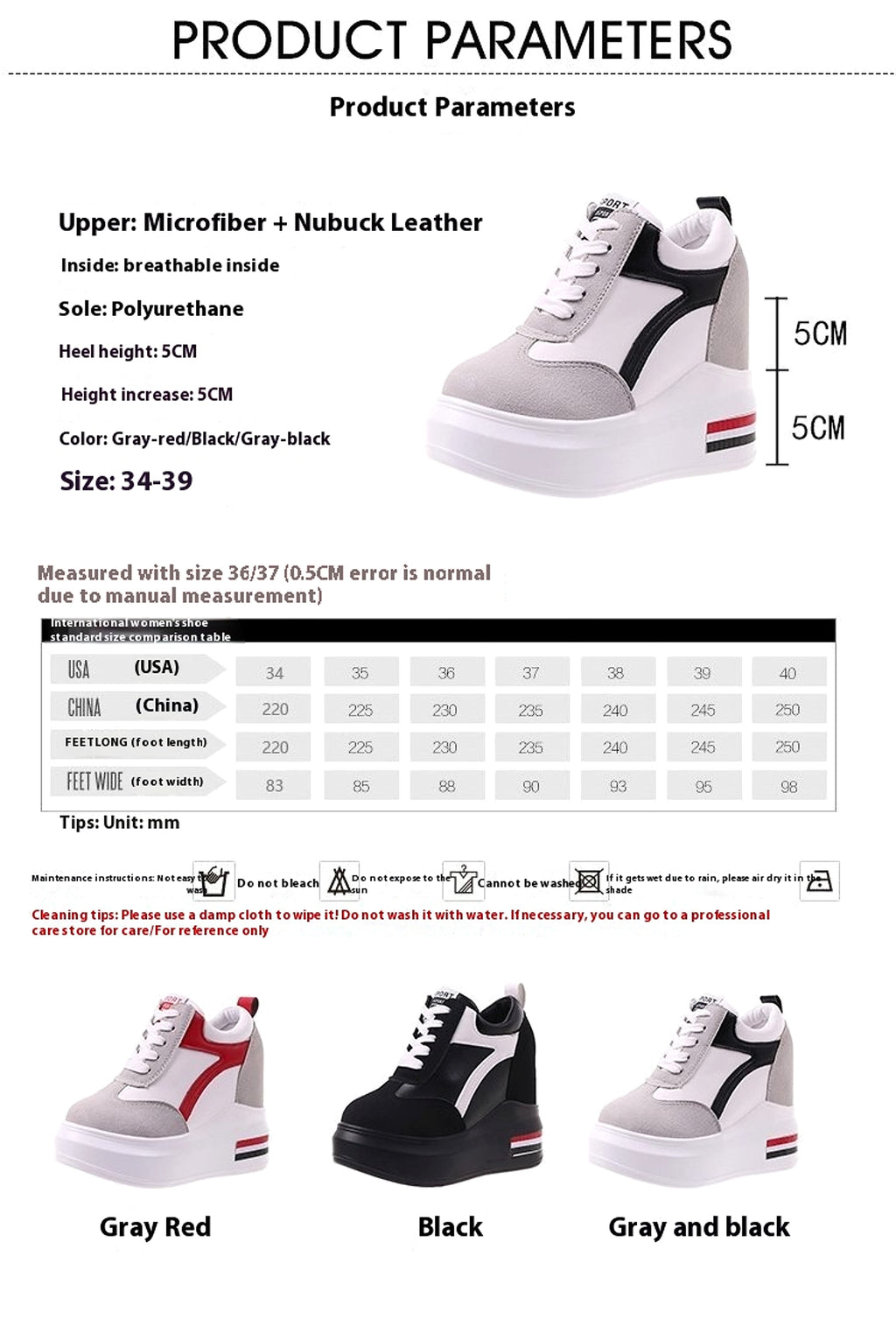Women's Platform Height Increasing Insole Casual Shoes - enhanced image 1