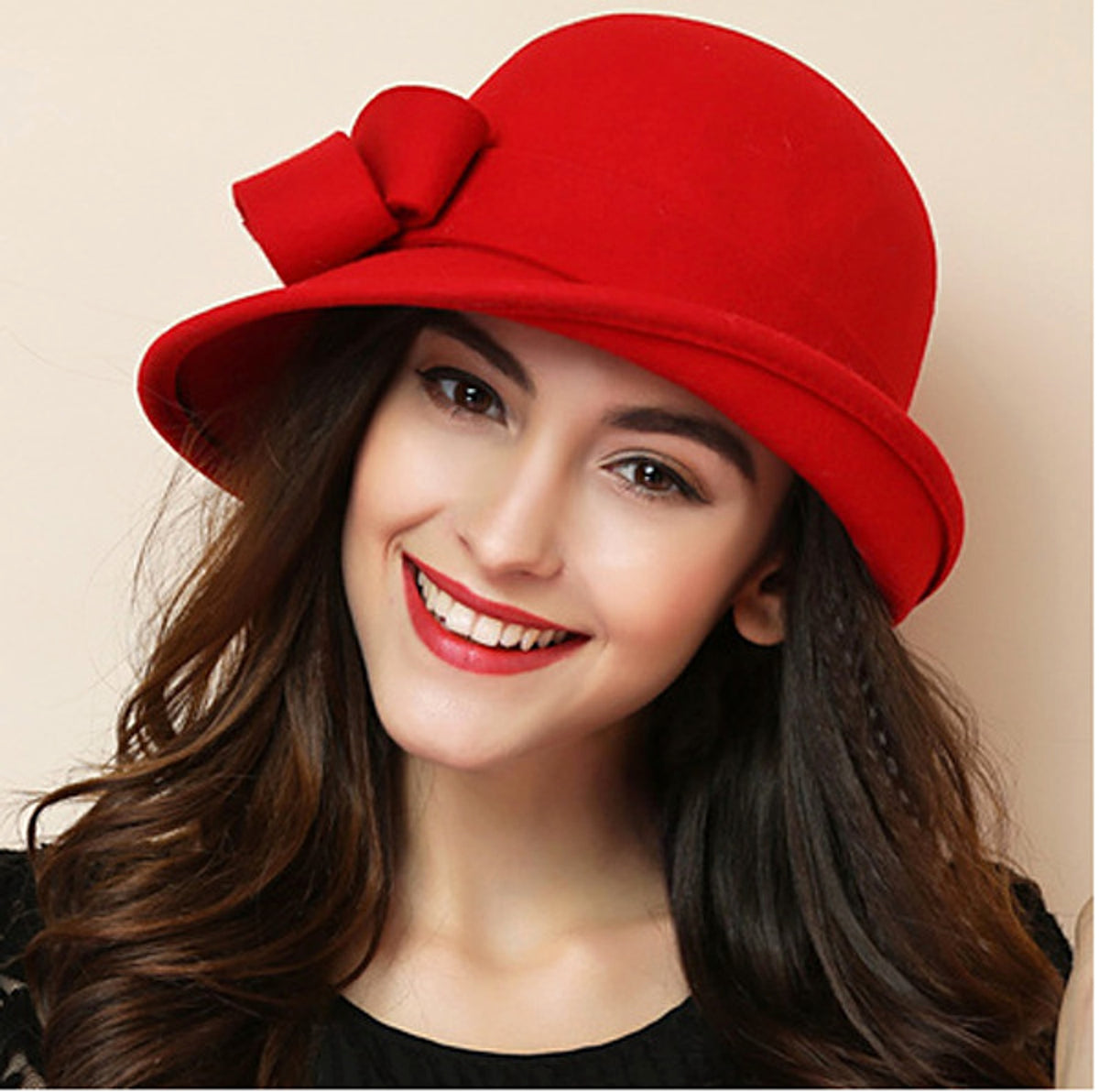 Woolen Big Bow Dome Fisherman's Basin Hat - enhanced image 1