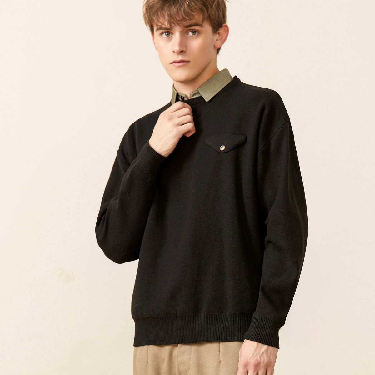 Youth Simple Everyday Fake Pocket Decorated Sweater Men - enhanced image 1