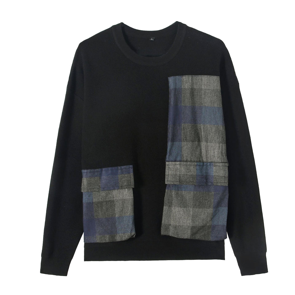 Youth Symmetrical Plaid Big Pocket Decorated Sweater Men - enhanced image 1
