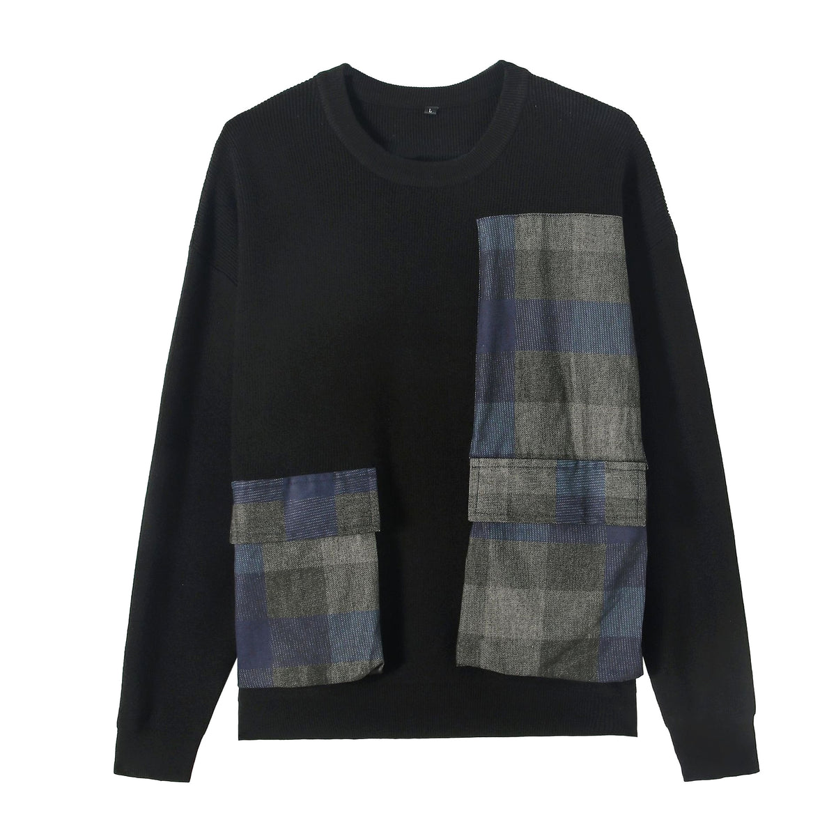 Youth Symmetrical Plaid Big Pocket Decorated Sweater Men - enhanced image 1