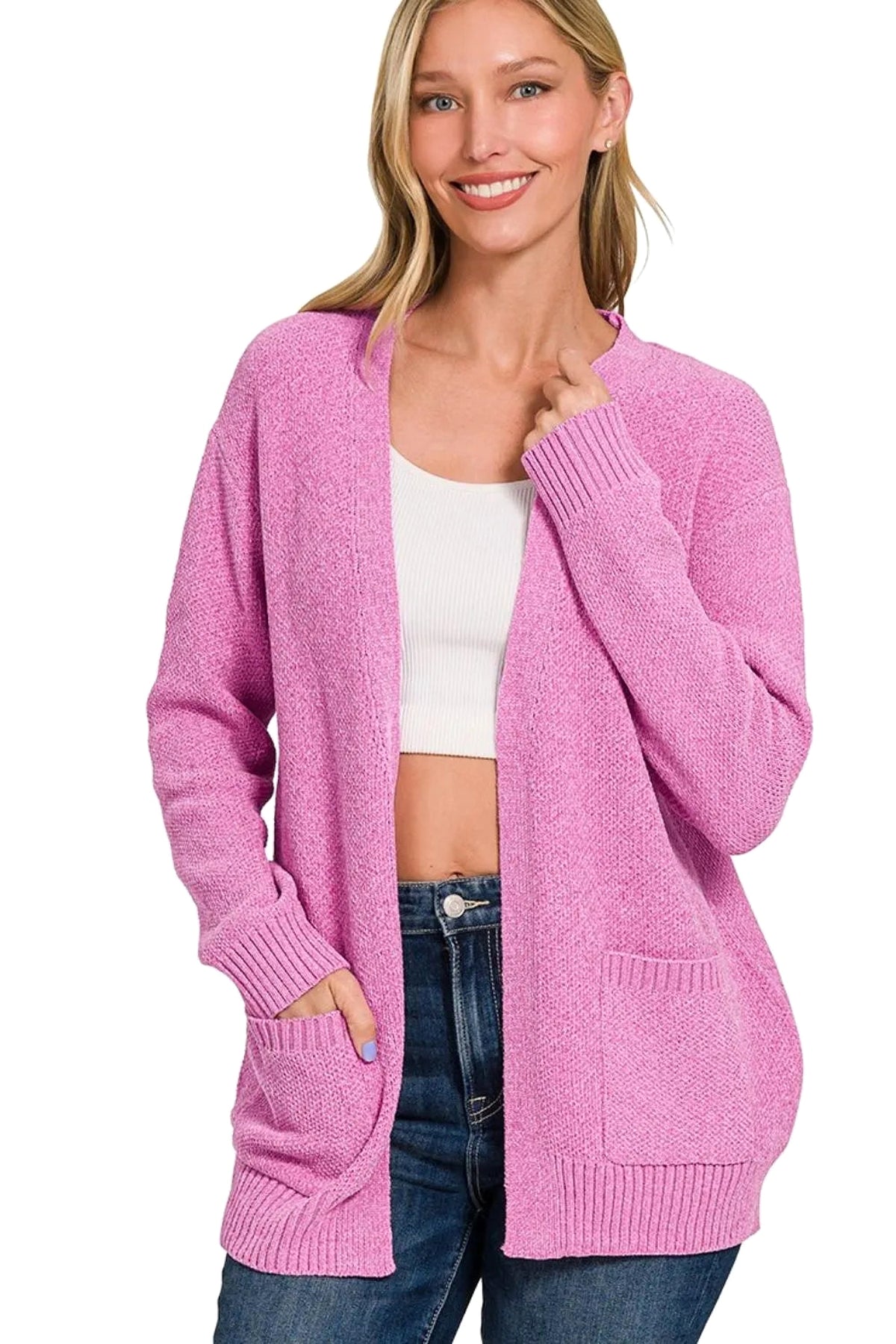Zenana Melange Open Front Sweater Cardigan - enhanced image 1
