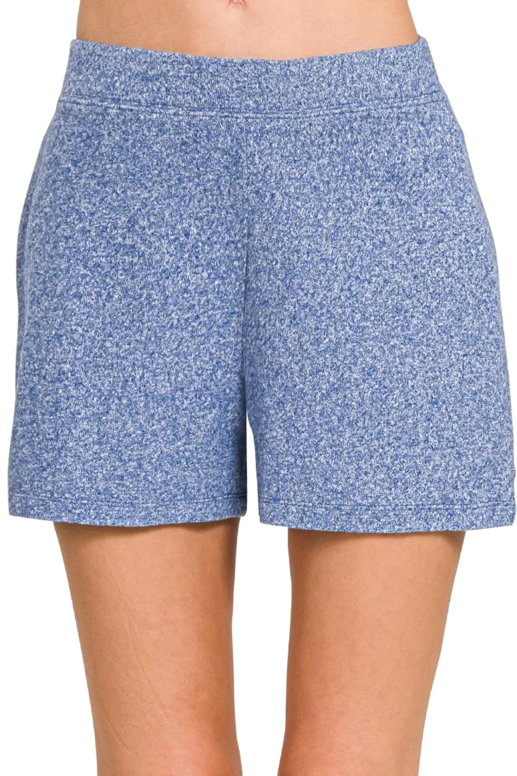 Zenana Soft Melange Hacci Elastic Waisted Shorts - enhanced image 1