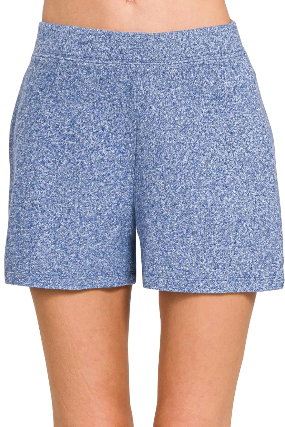 Zenana Soft Melange Hacci Elastic Waisted Shorts - enhanced image 1