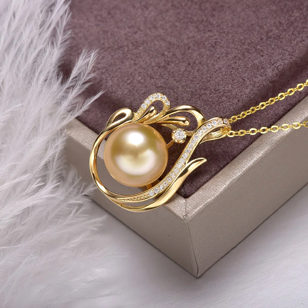 11-12mm 925 Silver Saltwater Gold Pearl Pendant - enhanced image 2