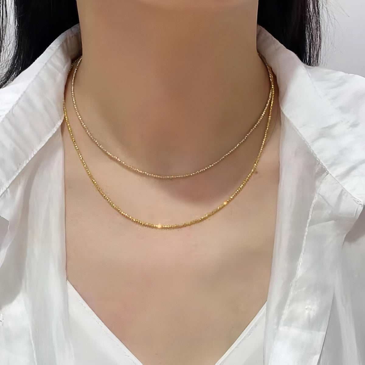 Elegant 18K Gold Bungee Wave Bead Necklace - enhanced image 2