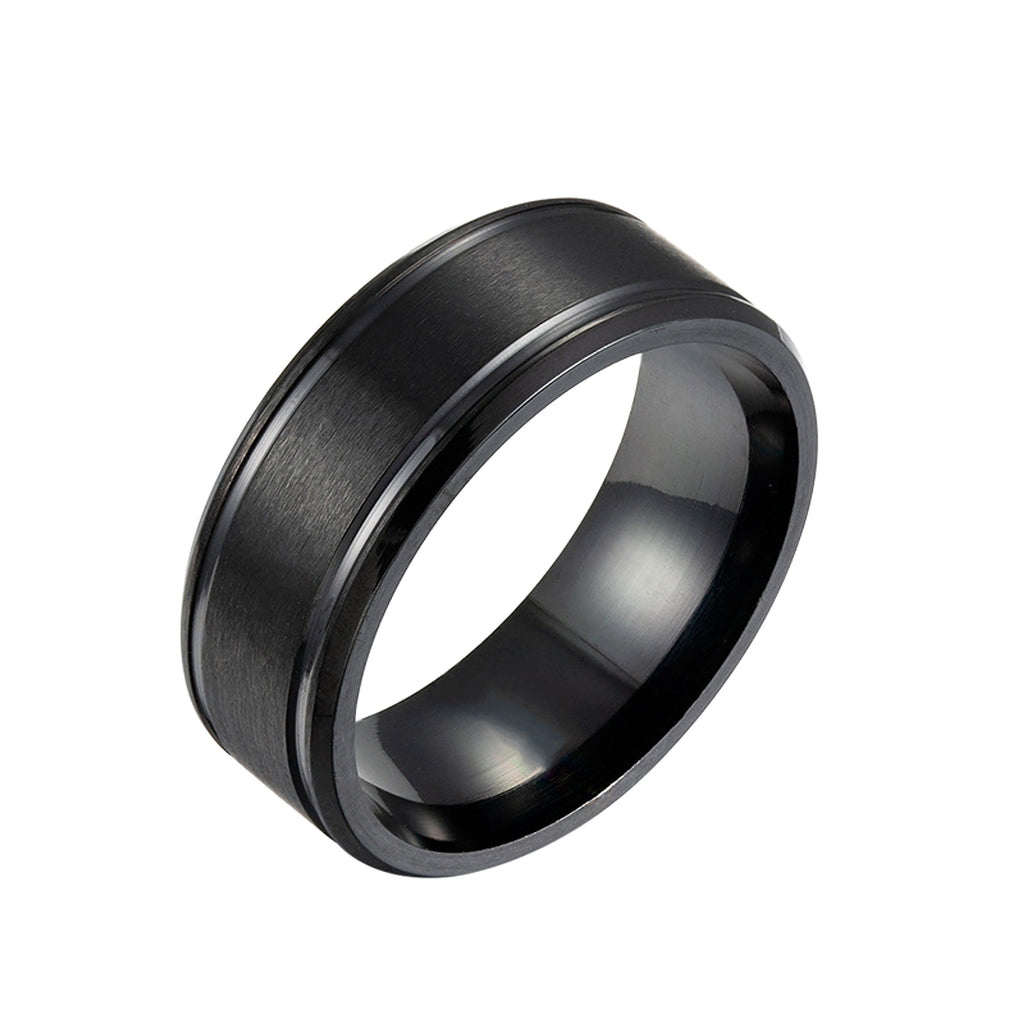 361 Stainless Steel 8mm Wide Matte Double Bevel Simple Men's Ring - enhanced image 2