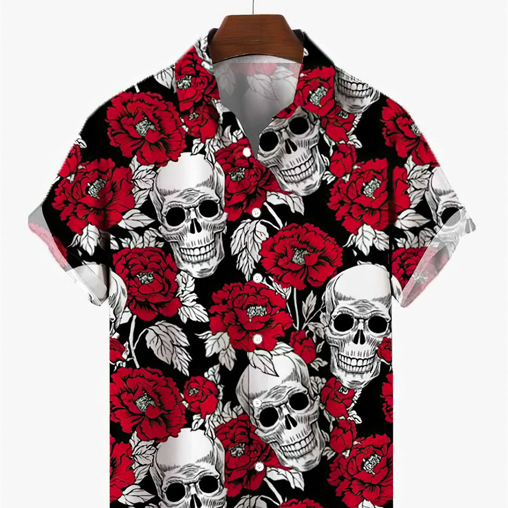Skull & Roses Printed Men's DressShirt - enhanced image 2