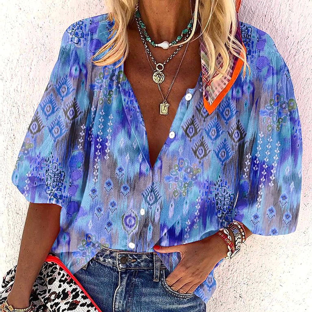 3d Flower Printed Long-sleeved Top DressShirt Women - enhanced image 2