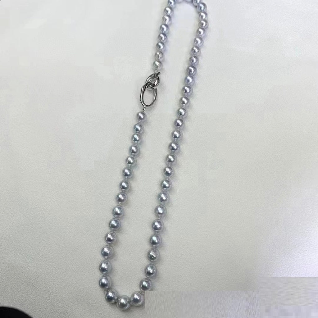 8-9MM Baroque Silver Blue Gray Aurora Sea Pearls Necklace - enhanced image 2