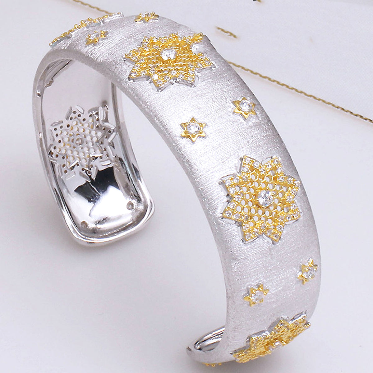 925 Silver Gold Plated Divided Snowflake Bracelet - enhanced image 2