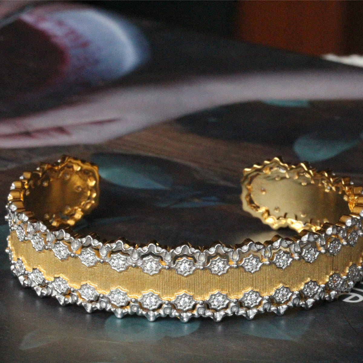 925 Silver Textured Gold Craft Hollow Vintage Bracelet - enhanced image 2