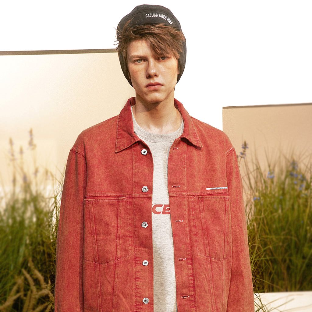 Abstract Embroidered Washed Denim Jacket - enhanced image 2
