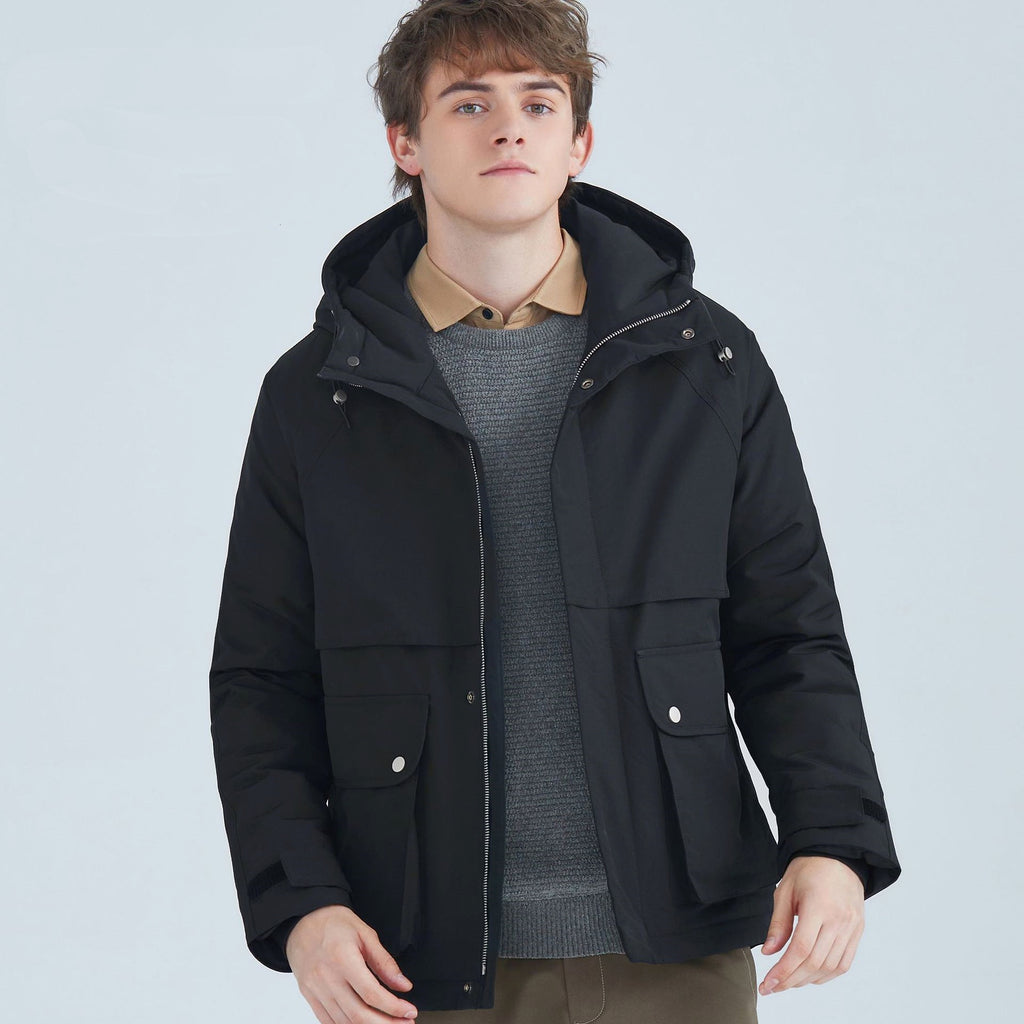 All-match Short White Duck Down Hooded Jacket Men - enhanced image 2