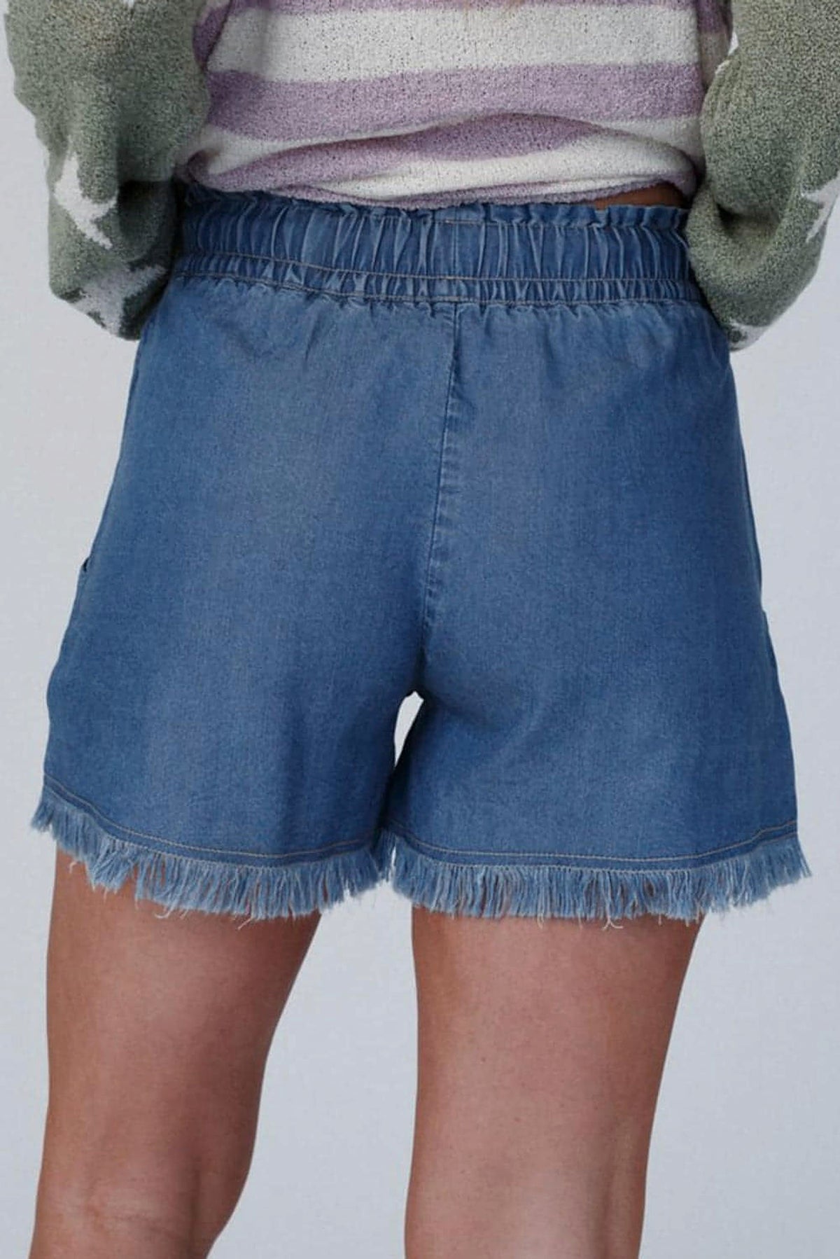Ashleigh Blue Raw Hem Drawstring High Waist Denim Shorts with Pockets - enhanced image 2