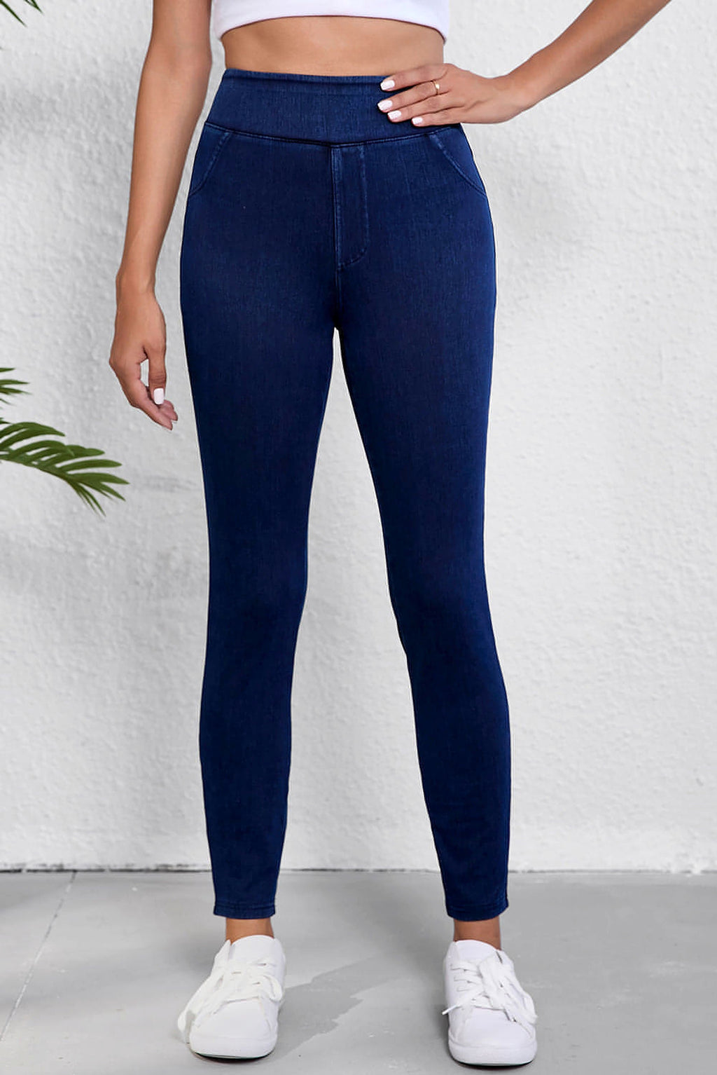 Ashleigh Blue Solid Color High Waist Stretchy Slim Fit Jeggings - enhanced image 2