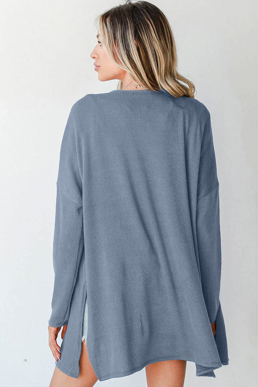 Ashleigh Blue Solid Color Rib Knit Open Front Tunic Cardigan - enhanced image 2