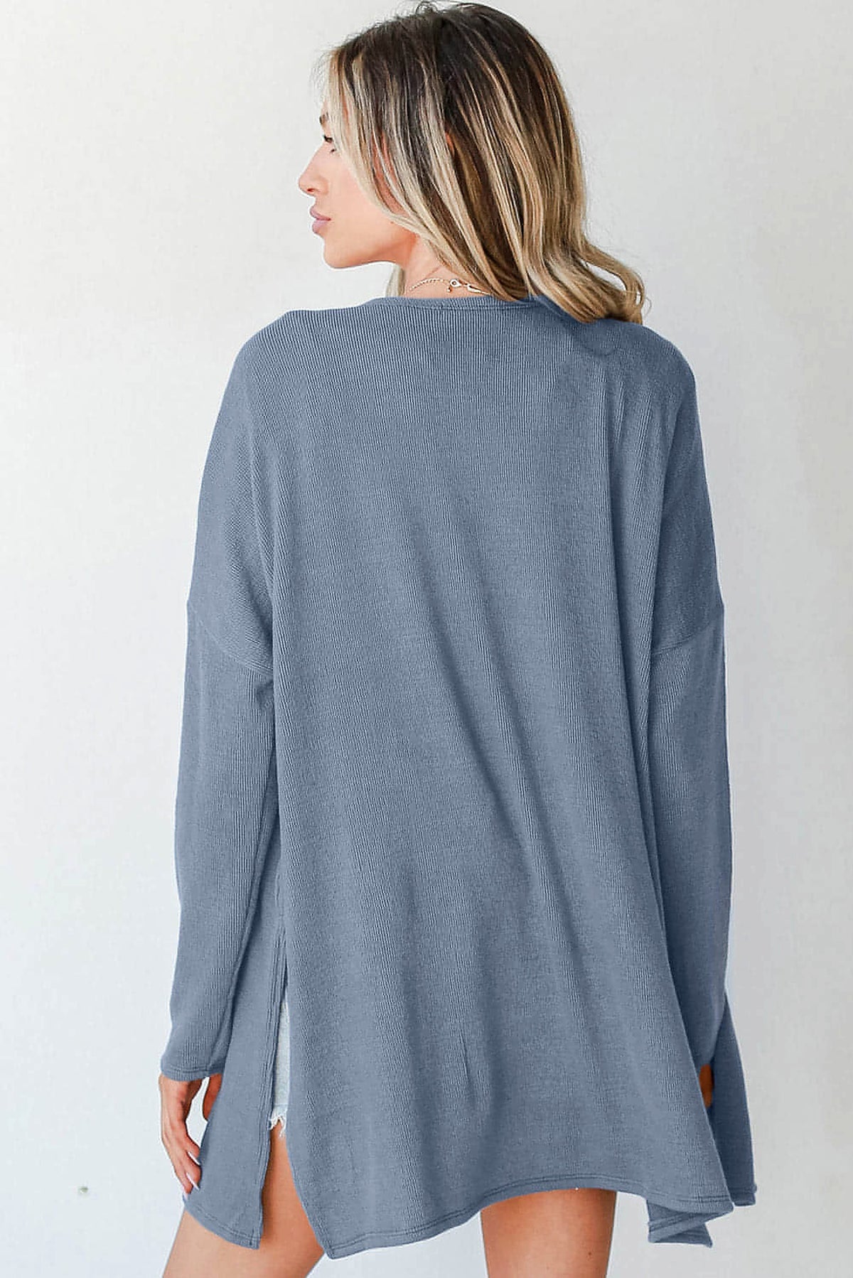 Ashleigh Blue Solid Color Rib Knit Open Front Tunic Cardigan - enhanced image 2
