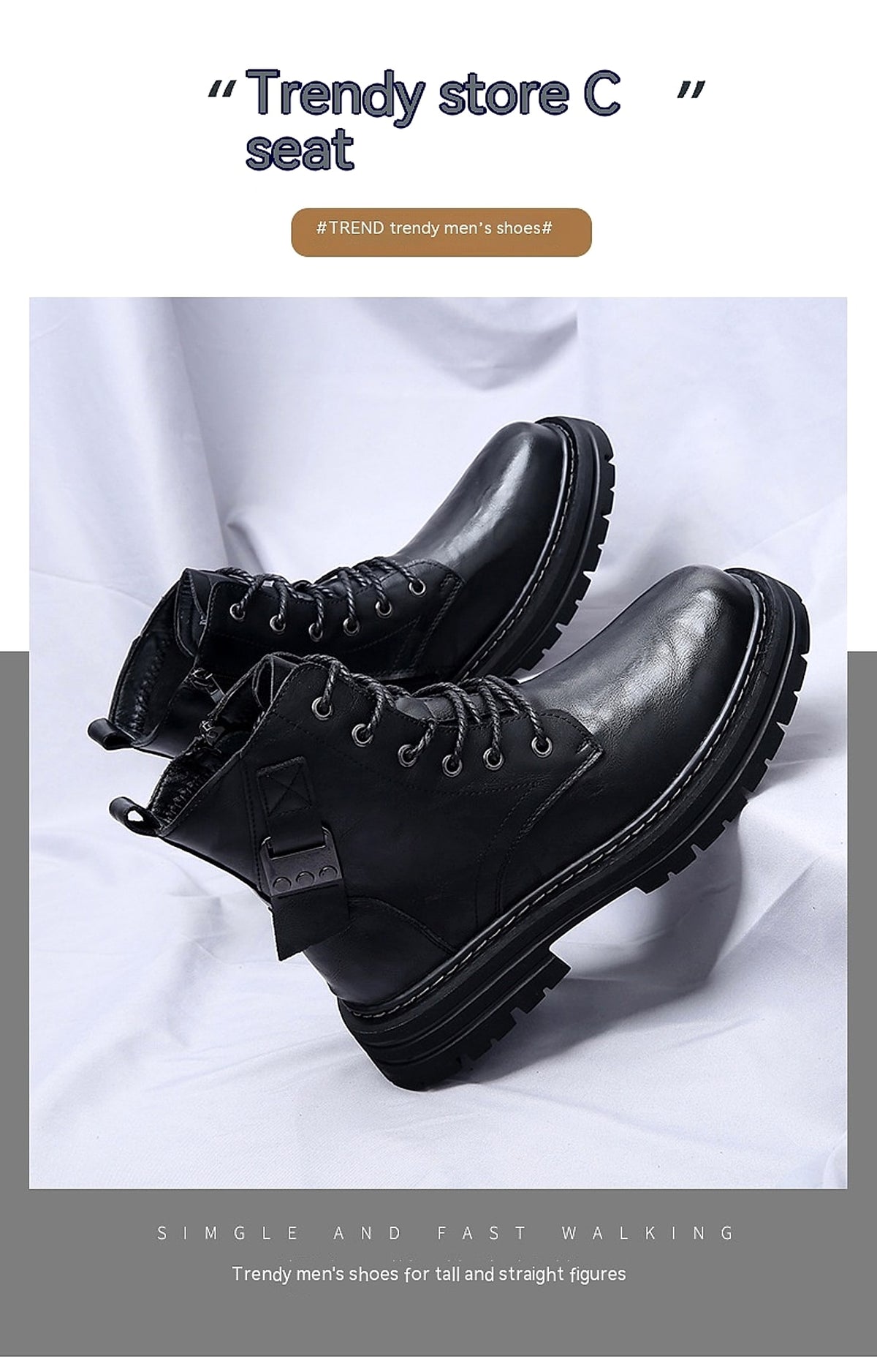 Autumn And Winter Cowhide Casual Mens Boots Thick Bottom Round Toe Warm - enhanced image 2