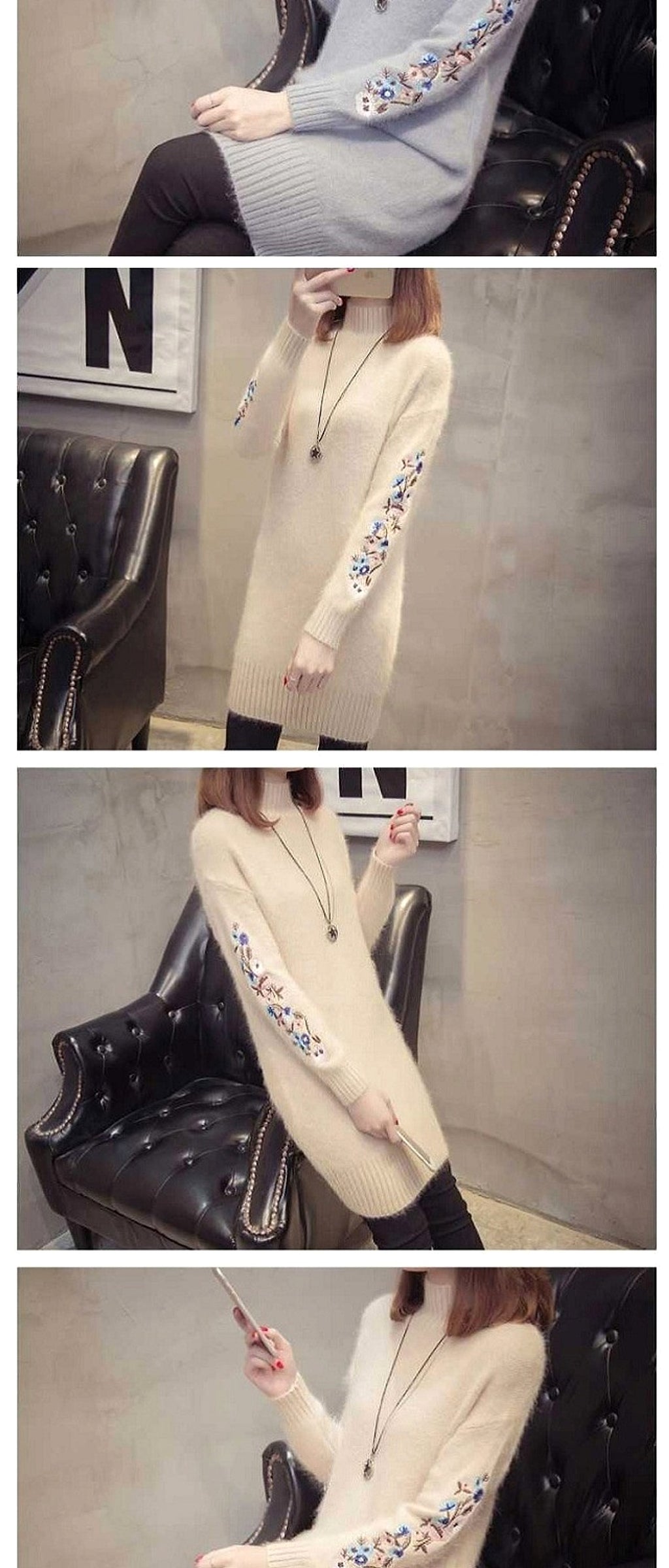 Autumn And Winter Fleece-lined Thickened Woolen Dress Sweater - enhanced image 2