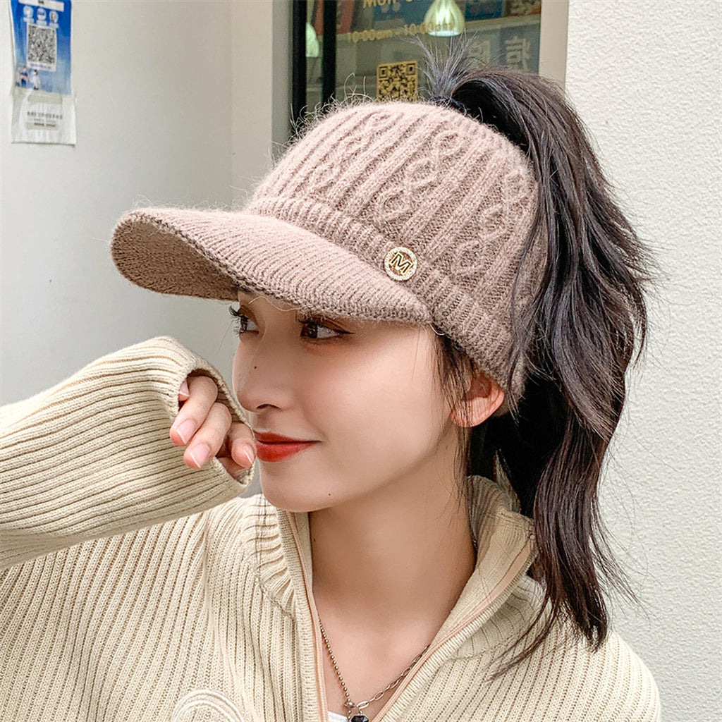 Autumn And Winter Korean Style Versatile Knitted Rabbit Fur Knitted Hat Fleece-lined Thick Warm Earflaps Peaked Cap - enhanced image 2