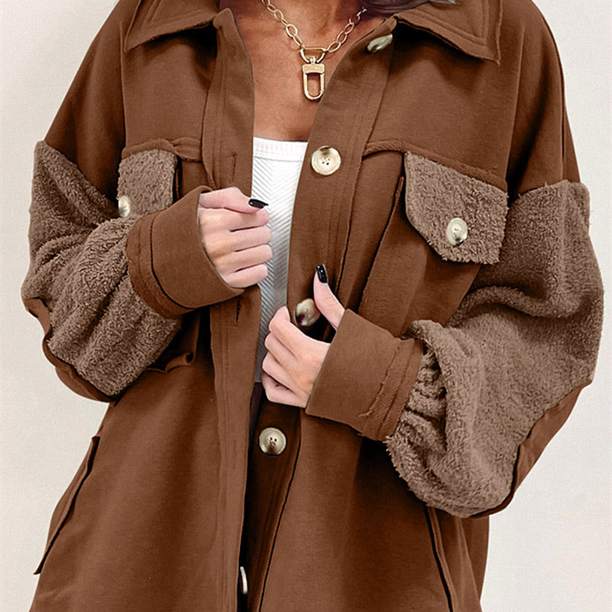 Autumn And Winter Plush Splicing Loose Jacket - enhanced image 2