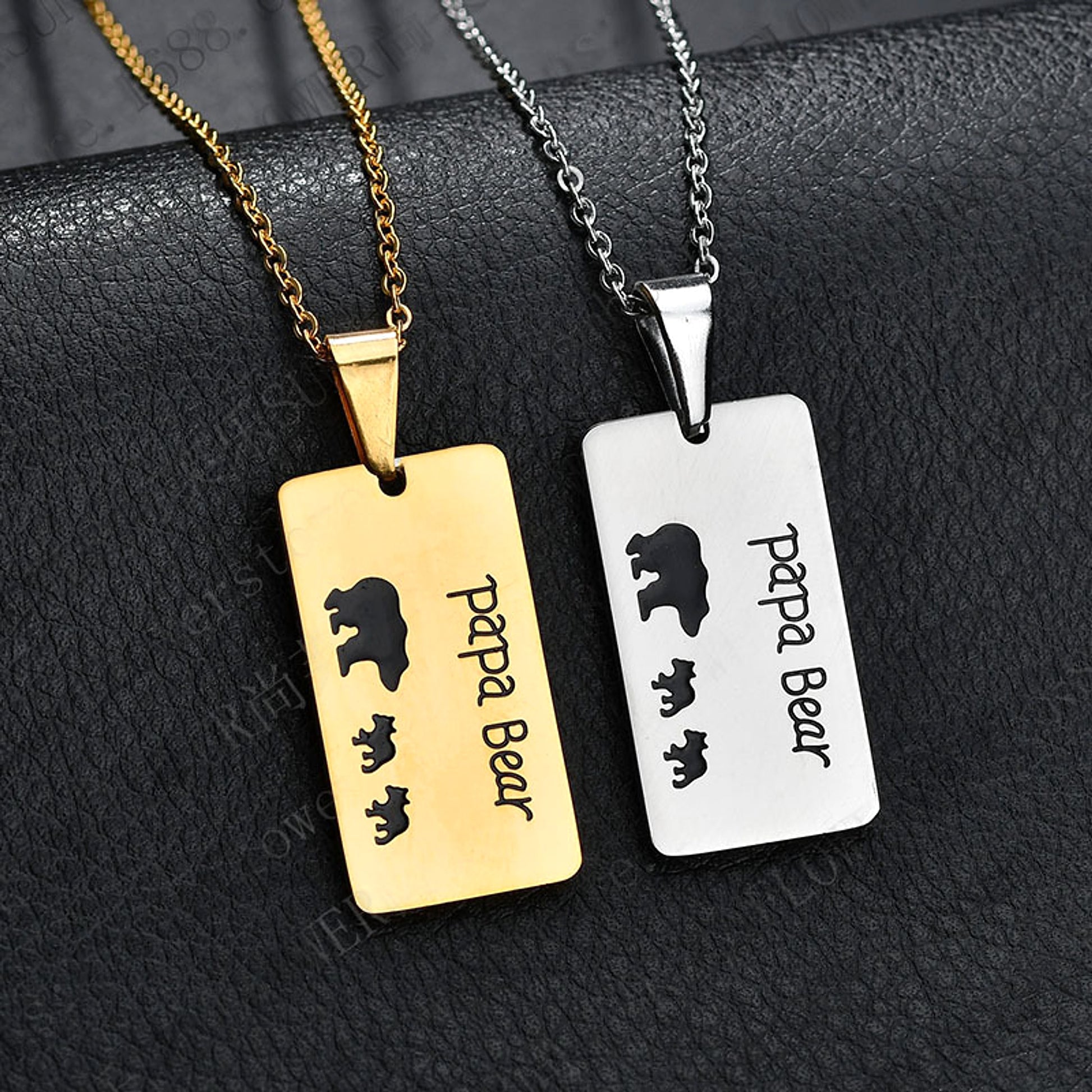 Bear Pendant Stainless Steel Oil Drop Necklace Daddy Necklace - enhanced image 2