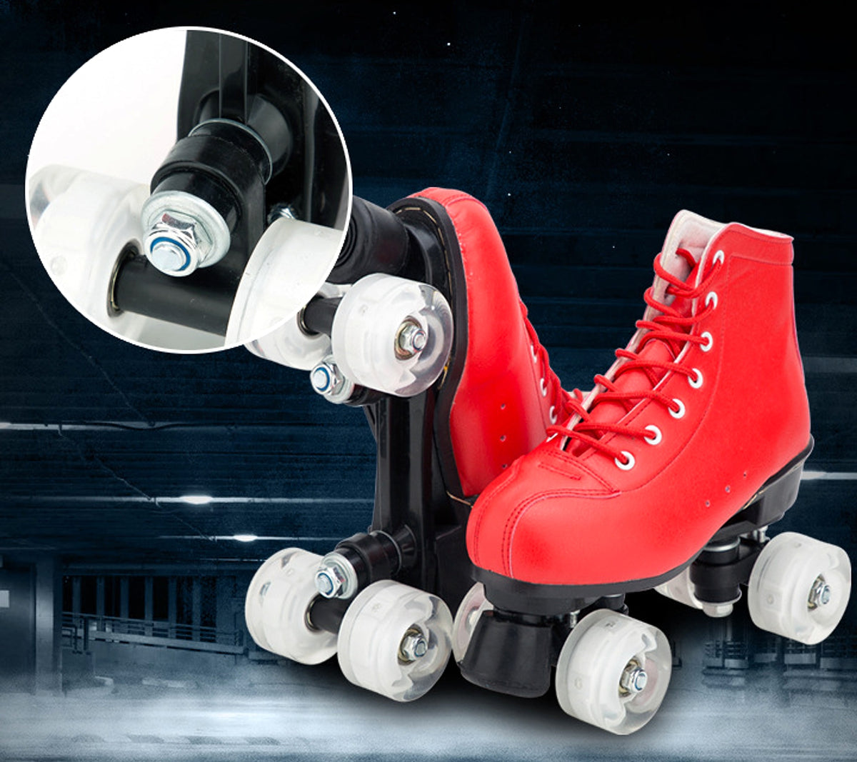 Big Red Cowhide Double Row Skates With Flashing Wheels And Wear Resistant - enhanced image 2