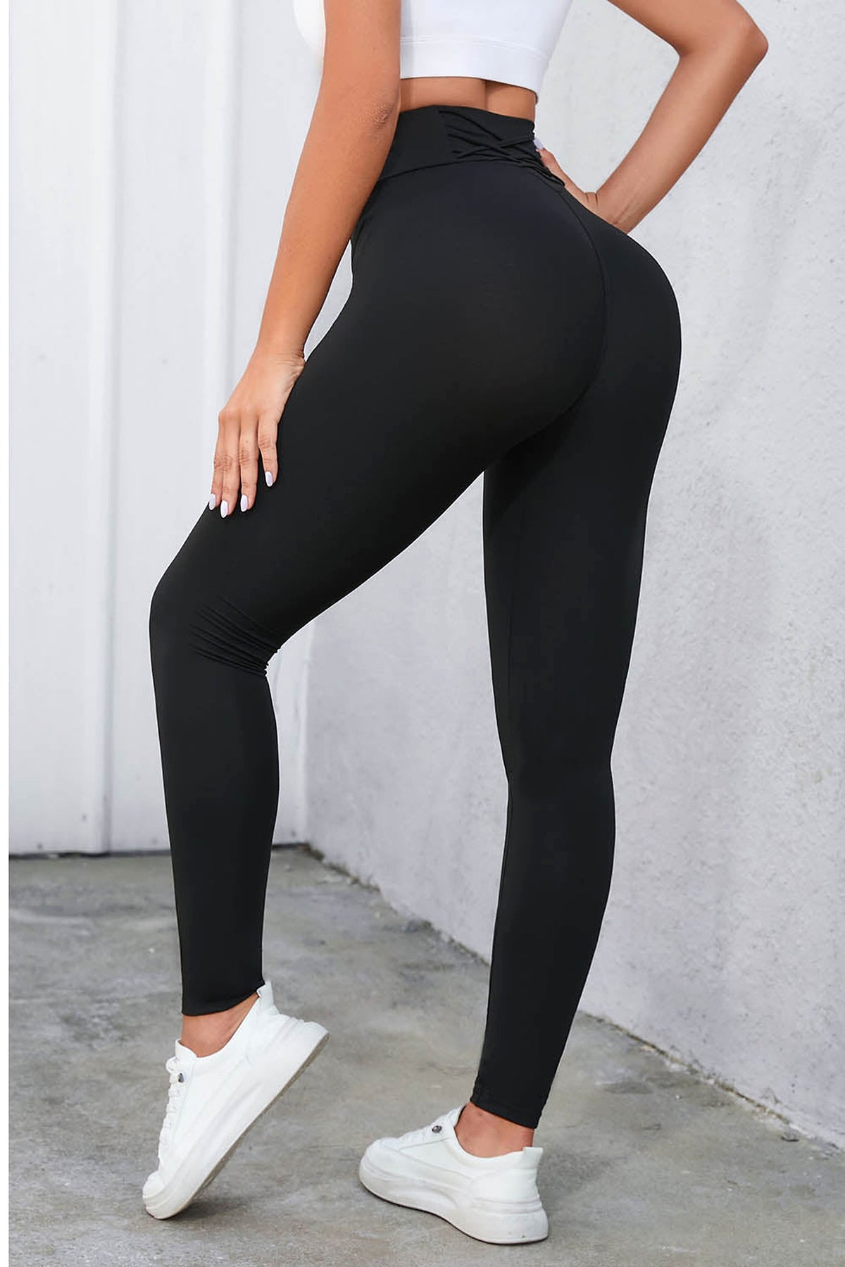 Black Criss Cross Tummy Control High Waist Leggings - enhanced image 2