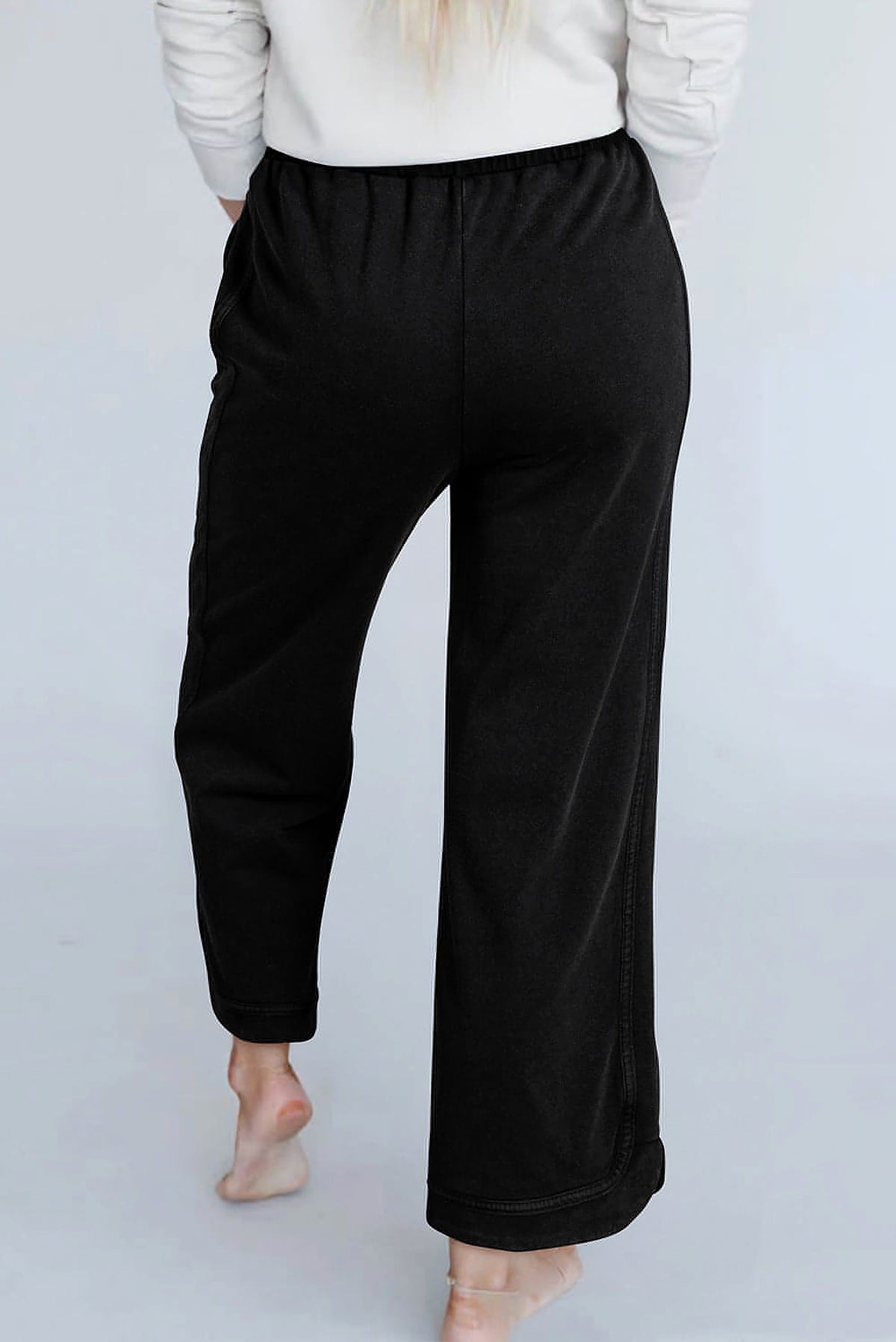 Black Mineral Wash Exposed Seam Wide Leg Pants - enhanced image 2