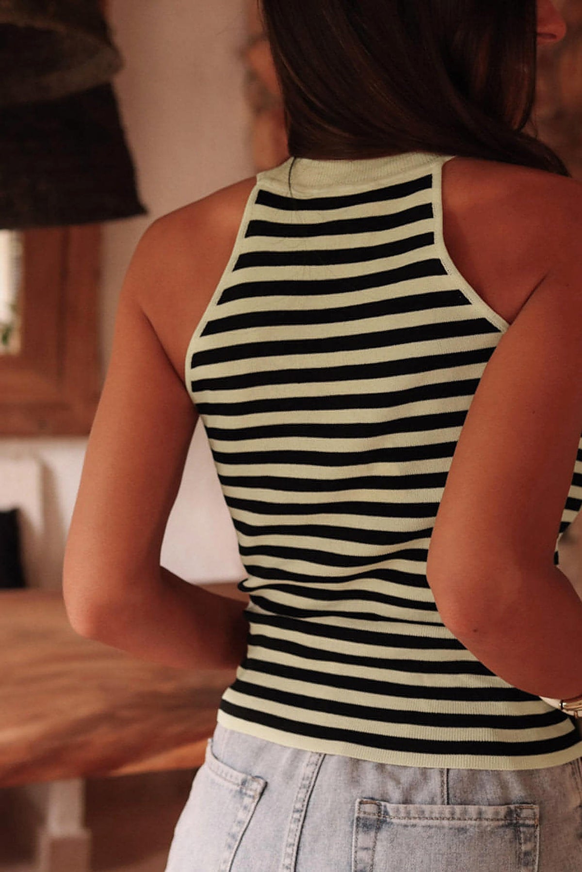 Black Stripe Crew Neck Slim Fit Sweater Vest - enhanced image 2