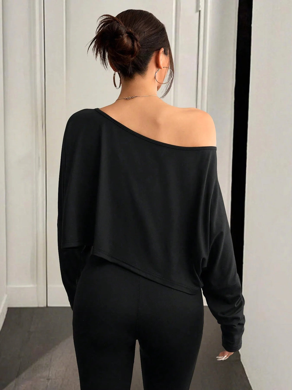 Boat Neck Long Sleeve Crop Top - enhanced image 2