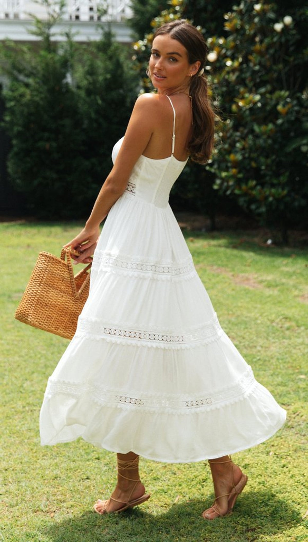 Boho Sling Dress Lace Panel Swing Skirt - enhanced image 2